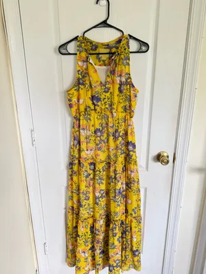 Anthropologie Maeve Yellow with Purple Floral Maxi Dress thumbnail 2