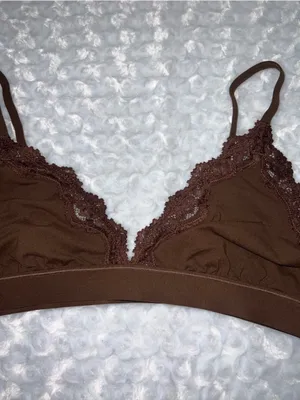 SKIMS Fits Everybody Lace Trim Triangle Bralette in Cocoa Brown. Size XL thumbnail 4