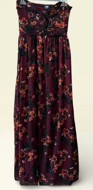 RU Apparel Strapless Dark Floral Maxi Size Small Romantic Dark Whimsy Y2K thumbnail 1