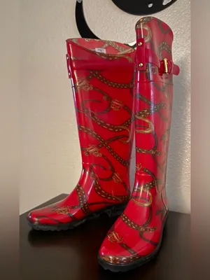 Lauren Ralph Lauren Rossalyn II Red Chain Print Rain Boots | Equestrian Style thumbnail 2