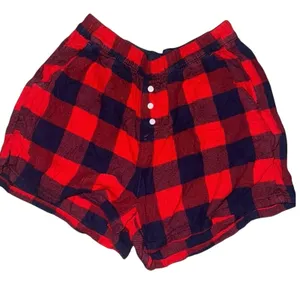 Aerie lounge pajama shorts Buffalo plaid checkered shorts XS red navy blue thumbnail 1