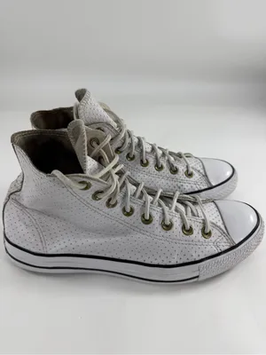 Converse Chuck Taylor All Star White Perforated Leather Hi Top Sneakers W 10 Est thumbnail 4