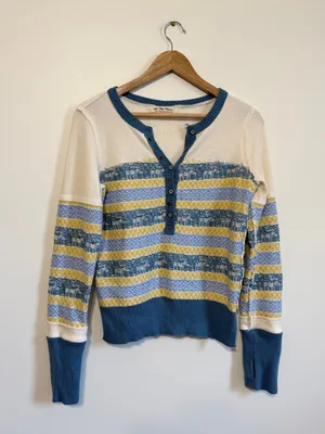 Free People We the Free Thermal Blue Size Small Boho to the woods long sleeve thumbnail 2