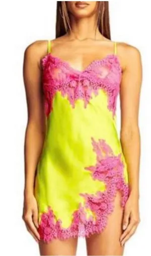 I.AM.GIA Neon Yellow & Hot Pink Lace Satin Chemise Slip dress thumbnail 1