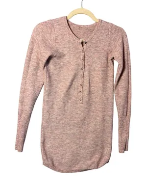 Free People Women Henley XS Pink Space Dye Thermal Long Sleeve Waffle Cozy Boho thumbnail 1