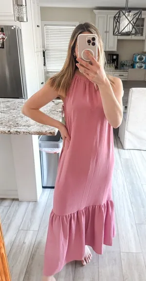 Ryegrass Pink Halter Tiered Midi Dress Sleeveless Ruffle Hem Size S NWT thumbnail 1