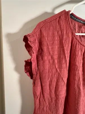 Knox Rose Women’s Sz Medium Mini Dress Pink Gauzy Flutter Sleeve Crewneck Tiered thumbnail 6