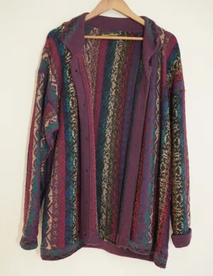 Vintage Retro Alpaca Grandpacore Cardigan Purple Fair Vintage Peru Knit Grunge thumbnail 1