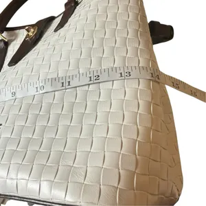 DOONEY & BOURKE Woven Leather Embossed Satchel Bag White Brown Trim Quiet Luxury thumbnail 11