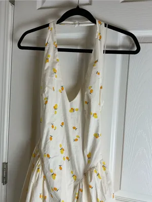 ZARA Lemon Print Halter Midi Dress Cream Yellow NWT Size M thumbnail 6