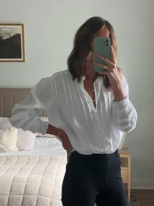 Quince NWT Organic Textured Cotton Peasant Blouse thumbnail 1
