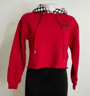 Forever 21 Red Crop Sweatshirt w Black White Checkered Hoodie size S thumbnail 1