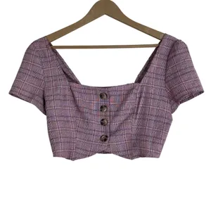 Cotton Candy LA Plaid Square Neck Crop Top Purple Dark Academia Smocked Size M thumbnail 2