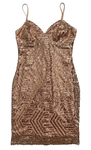 Guess Los Angeles Rose‎ Gold Sequin Geometric Bodycon Mini Dress Small V-Neck thumbnail 1