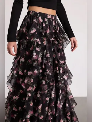 Lulu’s Carion Black Floral Ruffled Maxi Skirt thumbnail 5