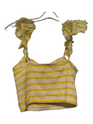 Free People Smocked Stripe Ruffle Crop Top Yellow White Size S thumbnail 3
