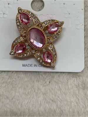 Gold-Tone Pink Crystal Floral Brooch - Unbranded thumbnail 2