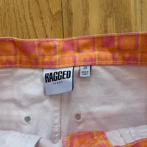 The Ragged Priest Doll Denim Mini Skirt Size 24 Pink‎ Orange Square Print Y2K thumbnail 4