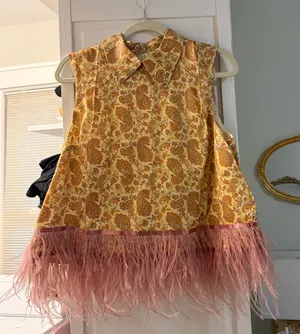 Maude Feather Trim Tank Top Blouse NWT thumbnail 1