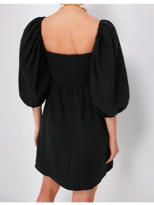 Tuckernuck Black Smocked Puff-Sleeve Mini Dress thumbnail 3