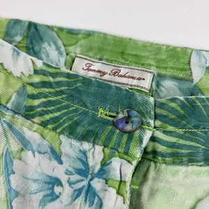 Tommy Bahama Shorts Womens 10 Green Silk Jacquard Floral Cargo Tropical Travel thumbnail 7