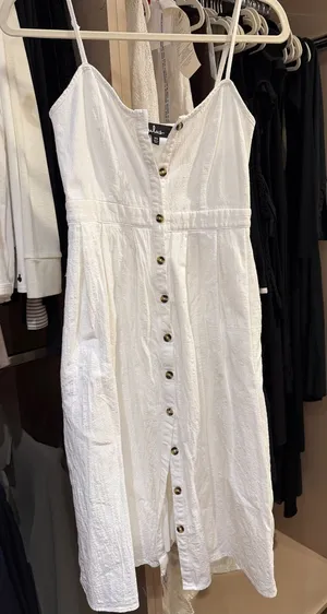 Lulus Button-Front White Spaghetti Strap Dress thumbnail 1