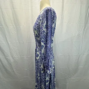 Z&L Boho Paisley Maxi Dress Small Smocked Waist Button Front Purple Green Resort thumbnail 8