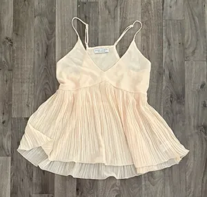 Paper Crane Butter yellow pastel plisse pleated chiffon babydoll tank thumbnail 1