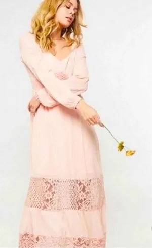 Prómesa Sweetheart Long Sleeve Blush Pink Lace Maxi Dress SM Cottage Boho thumbnail 1