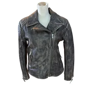 EAVES Gia Leather Moto Jacket in Brown small Brown thumbnail 2