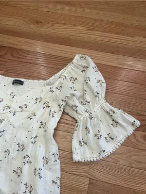 100% Cotton White Floral Gauze Babydoll Mini Dress Small Puff Sleeve Cottagecore thumbnail 3