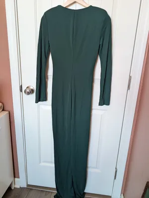 Rinascimento Formal Twist Front Long Sleeve Maxi Dress XSmall Dark Green thumbnail 2