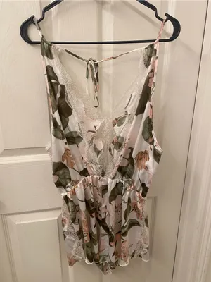 Victoria's Secret Floral Lace-Trim Satin Romper - Pink & Green thumbnail 6