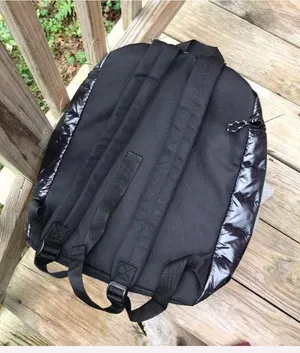 SHINY REFLECTIVE VINAL LIKE RACING CHECKERED FLAG EMBROIDERED BACKPACK Black thumbnail 3