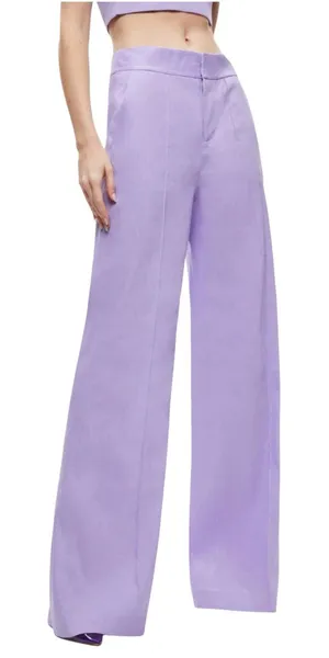 Alice + Olivia Dylan Linen Blend High Waist Wide Leg Purple Pants 0 in Solstice thumbnail 1