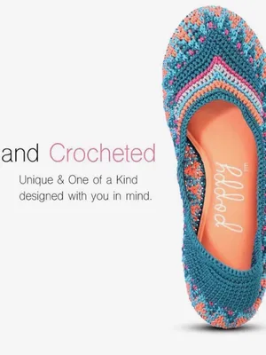 🆕Poppy x Free People Teal Crochet Ballet Flats with Orange and Pink Accents thumbnail 7
