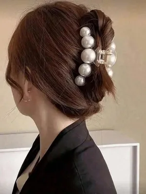1pc Women's white Double-Sided Faux Pearl Acrylic Hairclips thumbnail 2