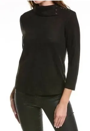 J McLaughlin Clio Faux Suede Top Mock Neck Buttons Black Size Large‎ thumbnail 1