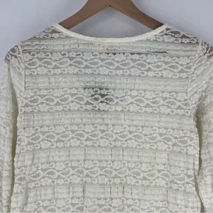 Anthropologie Lilka Ivory Lace Stretch 3/4 Sleeve Swing Top Lightweight Sheer‎ thumbnail 10