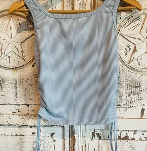 Women's Blue Ribbed Tank Top Size M thumbnail 4