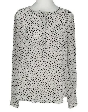 Loft Blouse Quarter Button Pockets White with Brown Polka Dots Size M thumbnail 1