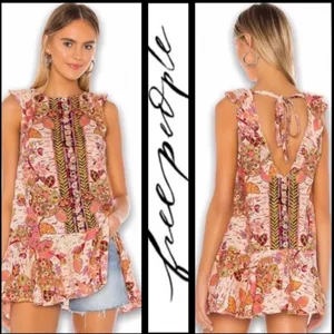 Free People "Summer in Tulum Floral Printed Linen Tunic Top - Size M⁠ thumbnail 11