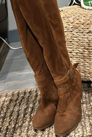 So Me Boutique Brown Suede Over the Knee Grommet Boots Size 7.5 thumbnail 1