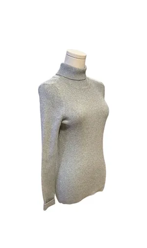 Basic Editions Women's Silver Metallic Ribbed Turtleneck Long Sleeve Sweater thumbnail 5