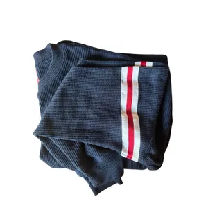 Hollister Navy Waffle Knit Long Sleeve Tee Red White Stripe Sleeves Boyfriend thumbnail 8