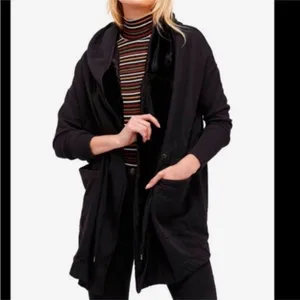 Free People Westwood Velvet Trim Hooded Oversized Cardigan Coat in Black thumbnail 3