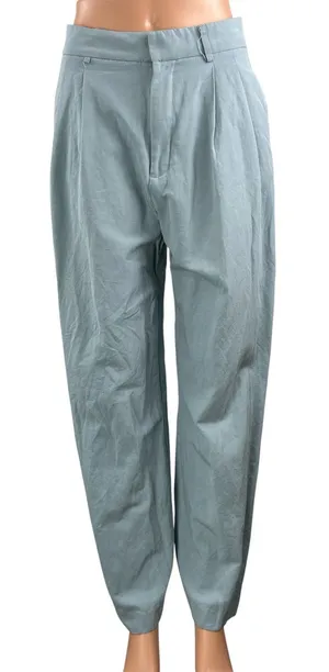 Zara Women's Blue Linen High Waisted Pleated Wide Leg Trousers Pants Size M thumbnail 1