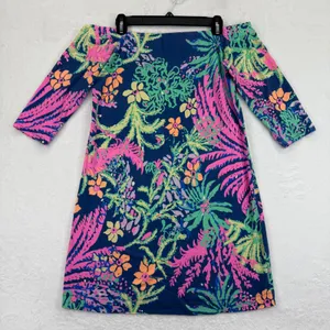 Lilly Pulitzer Laurana‎ Off Shoulder Dress Medium Floral Colorful Print READ thumbnail 1