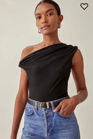 Reformation Cello knit one shoulder top M black classic minimalist timeless date night thumbnail 1