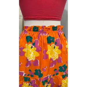 Lulus 100% Cotton‎ Maxi Skirt M Orange Floral Tiered High Waist Boho Summer thumbnail 11